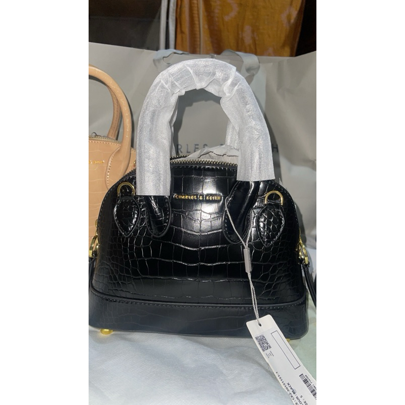 (Restock  Tas CK Harmonee Bowling Bag / Croc Embossed 100% original Hitam  CK Alma Original