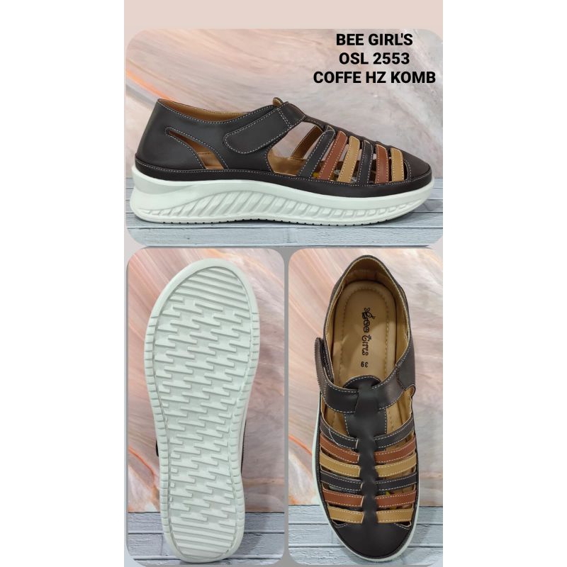 sepatu cewek, sepatu santai wanita, rangkek wanita bahan kulit BEE GIRLS