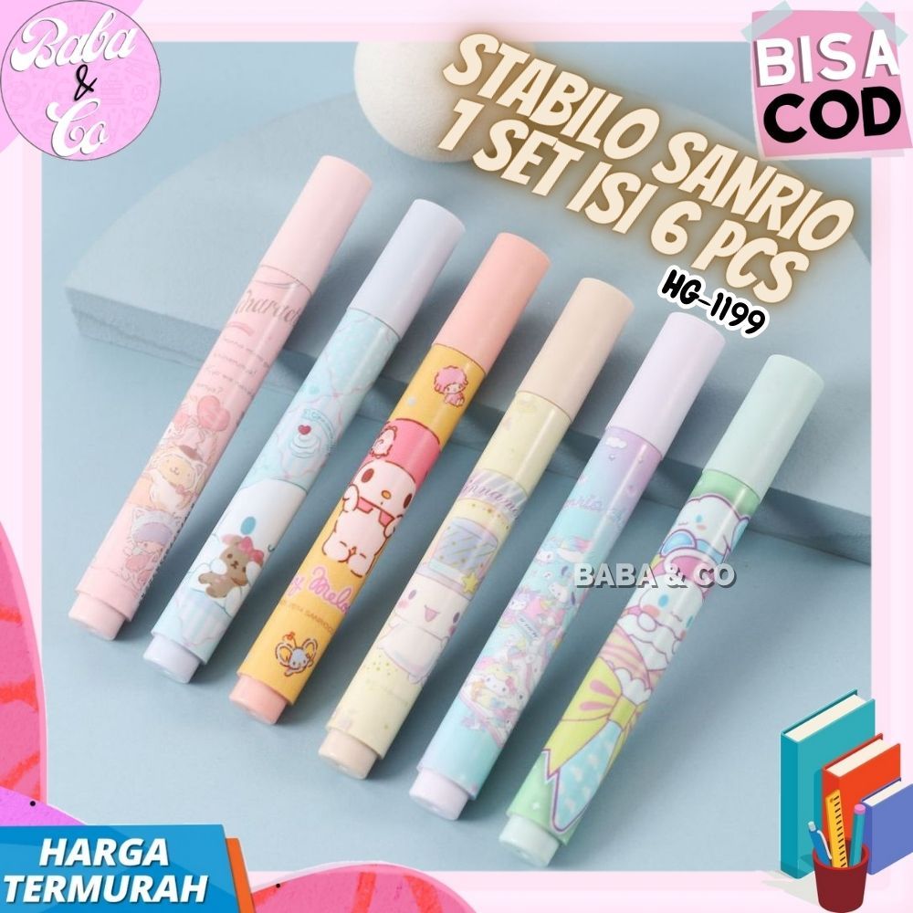 

STABILO SANRIO 1 SET 6pcs HIGHLIGHTER SANRIO HG-1199 LUCU UNIK MURAH STABILO SPIDOL GARIS SANRIO HG-1199 SUPER UNIK LUCU STABILO IMUT