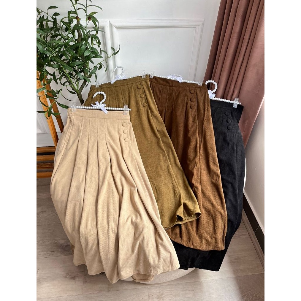 ART O38P ALLN Knitwear Ghia Rok Corduroy Motif Kancing Pinggir Bawahan Wanita