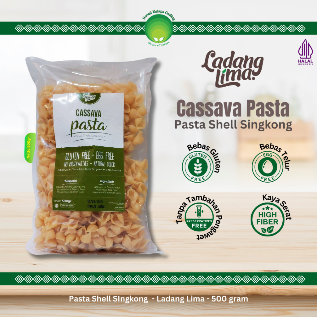 

Gluten Free Shells Cassava Pasta Singkong Bebas Gluten Free 500 gram Ladang Lima