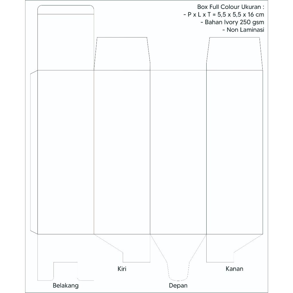 

Box Custom Design Full Colour/Brand sendiri ukuran P x L x T = 5,5 x 5,5 x 16 cm