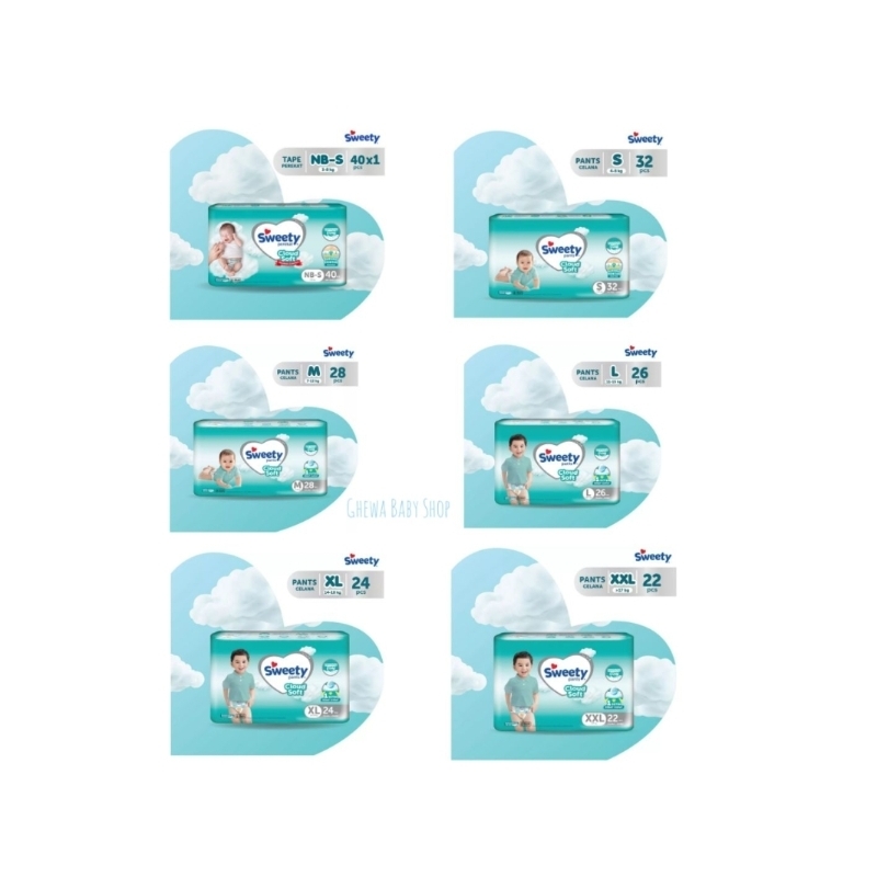 Sweety Silver Comfort Cloud Soft Pants Pant Popok Pampers Bayi Type Celana Perekat NBS40/S32/M28/L26