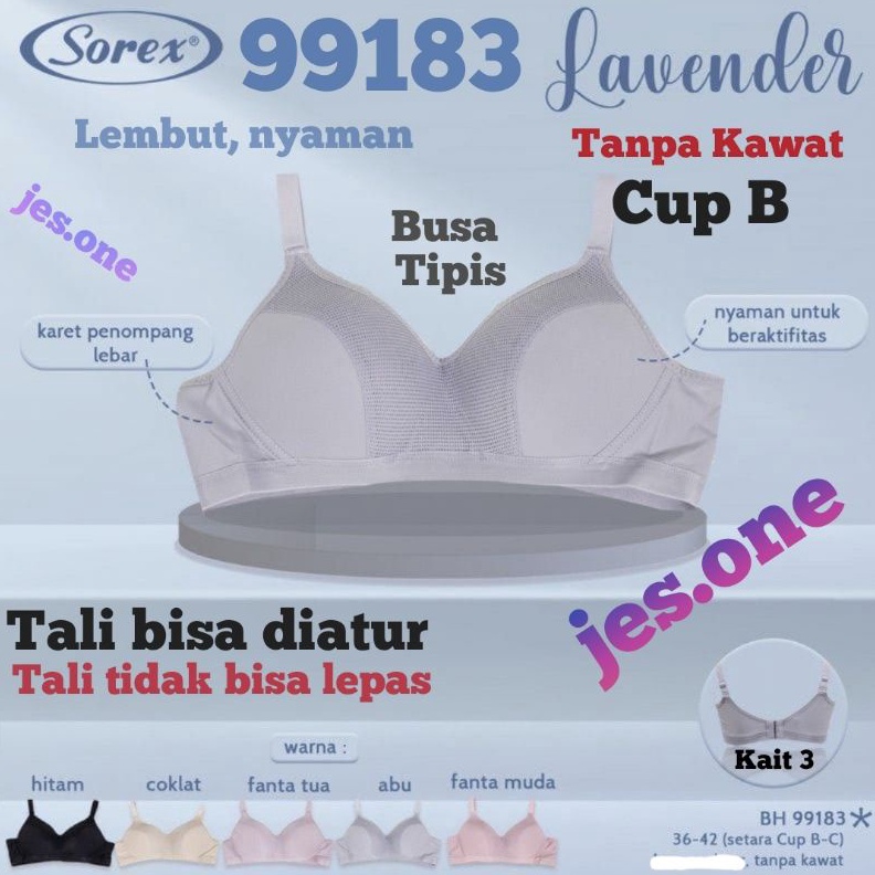 Import Terlaris Sorex 99183 Bra BH Busa Tipis Tanpa Kawat Kait 3 Cup B buruan