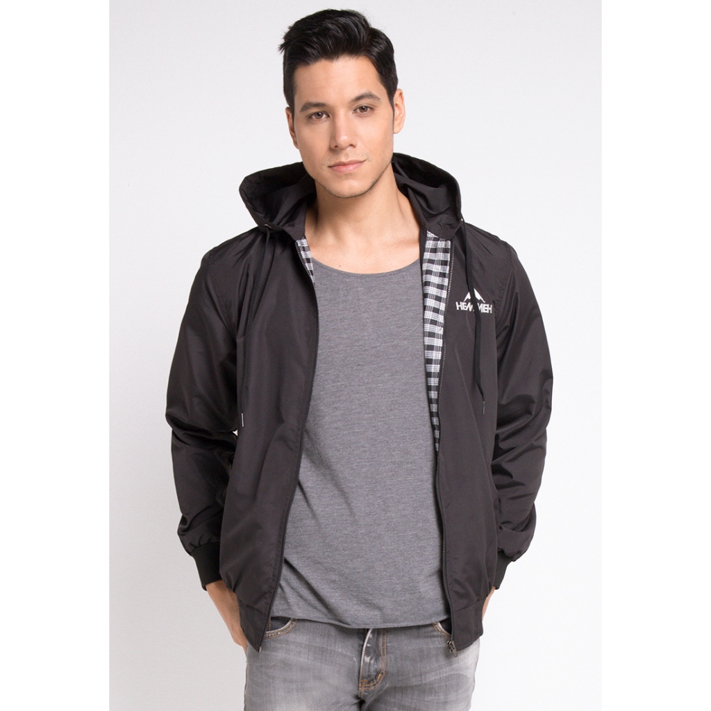 HEMMEH Jaket Parasut Hoodie Hitam Polos Jaket Parasut Pria