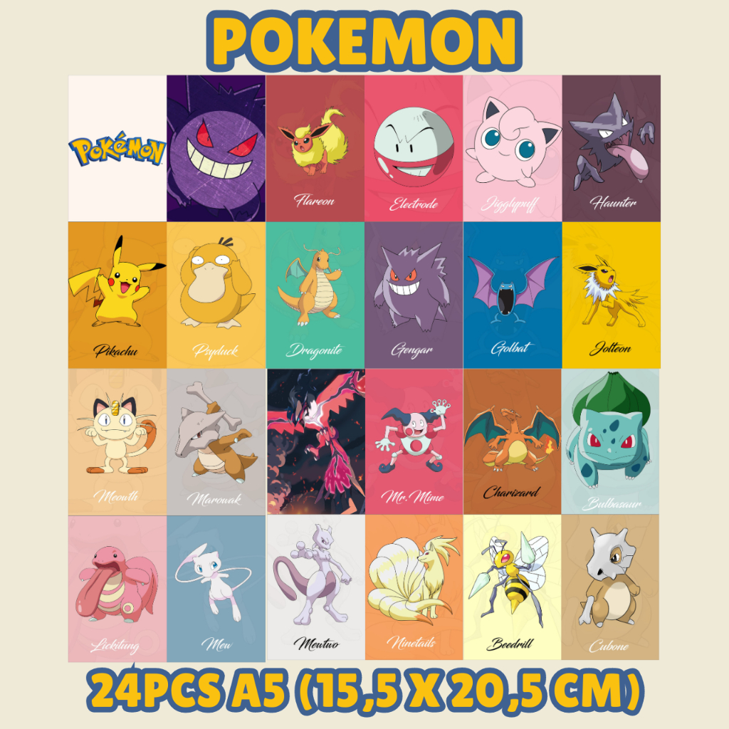 Poster dinding pokemon isi 24pcs