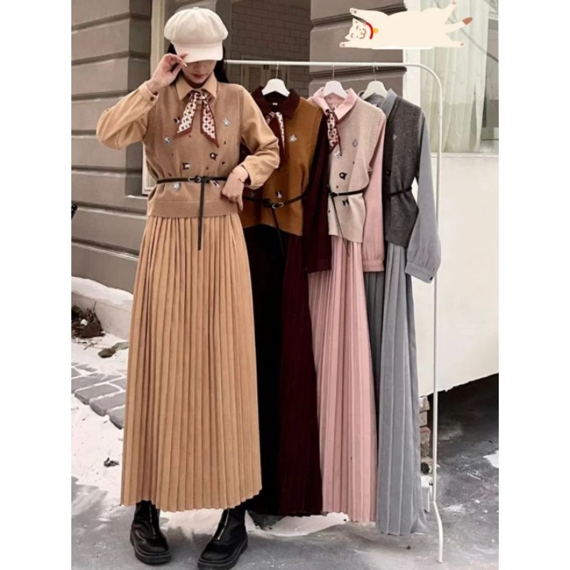 Maxi Dress Gamis Import +Rompi Rajut Kitty Twilly (FCODI1223)