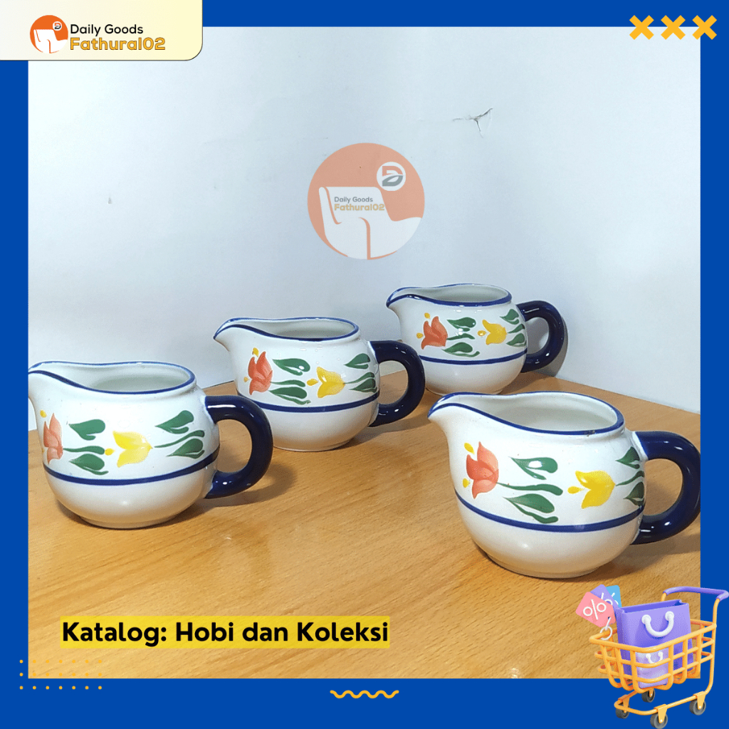 Guci Keramik Antik Set 4 Pcs Model Teko Cawan Kecil Motif Bunga Hiasan Rumah Second Preloved