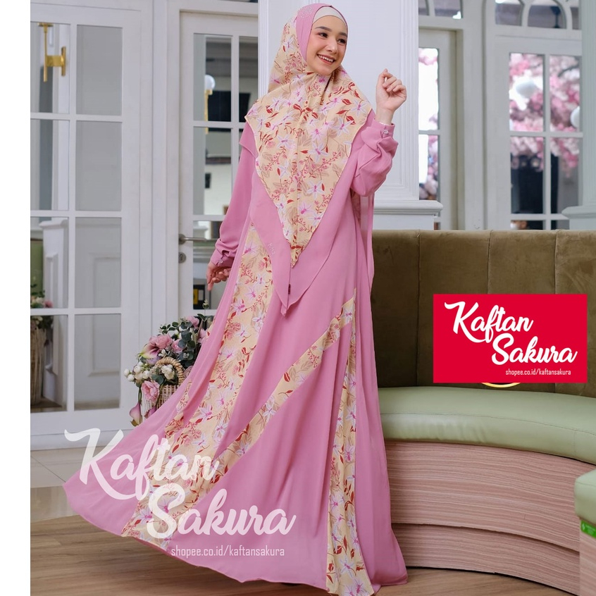 Baju Gamis Khimar Syar'i 1 set bahan Premium Mewah Wanita Muslim Warna Biru Navy Pink Merah Maroon