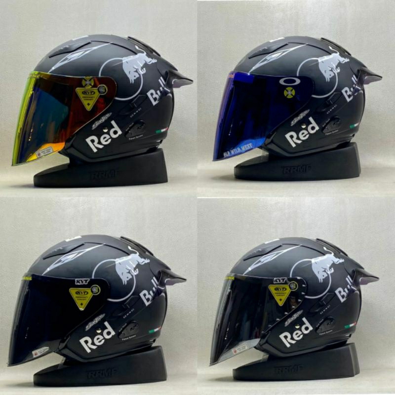 Helm Half Face double visor KYT GALAXY FLAT R Black Doff Paket Ganteng Redbull