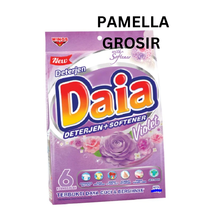 DAIA DETERJEN+SOFTENER VIOLET 850GR GRATIS 1 PIRING* SABUN CUCI