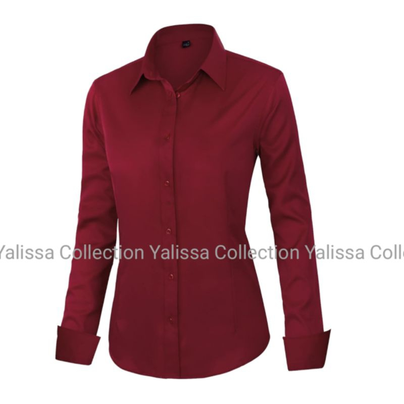 Kemeja wanita polos maroon kemeja slimfit wanita