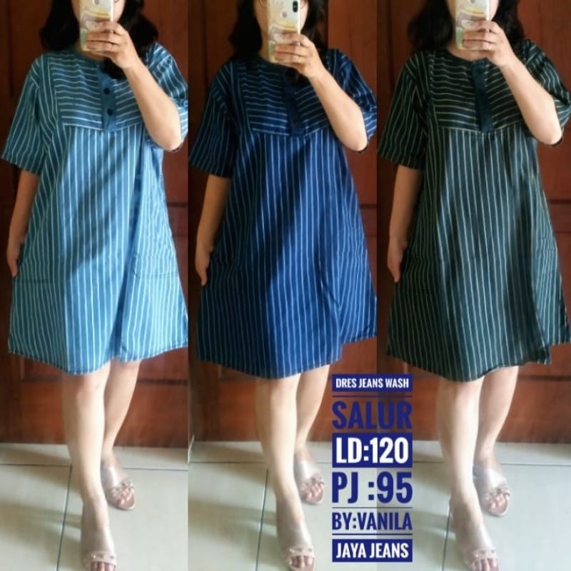 DRESS SALUR JUMBO DASTER JEANS PAKAIAN HAMIL KEKINIAN JINS