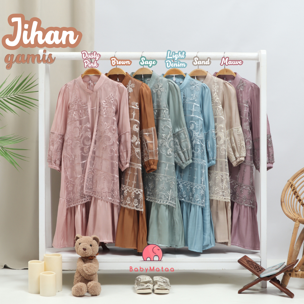 Jihan Gamis Katun Shimmer Pakaian Muslim Anak Perempuan 3-10 Tahun Brukat Bordir Longdress Syari Mus