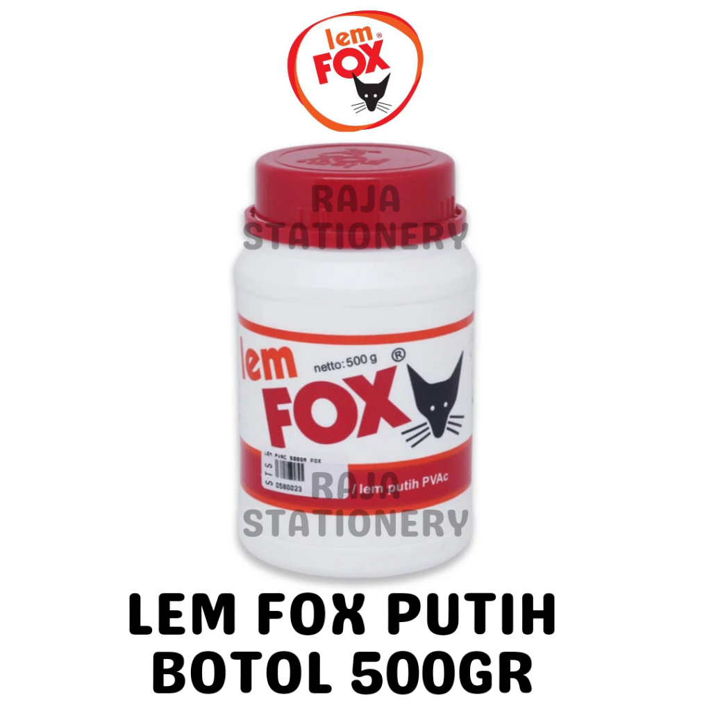 Lem Fox PUTIH 500gr Botol PVAC Kayu Kertas Plamur Tembok White Glue Lem Putih Tukang Perekat Prakary