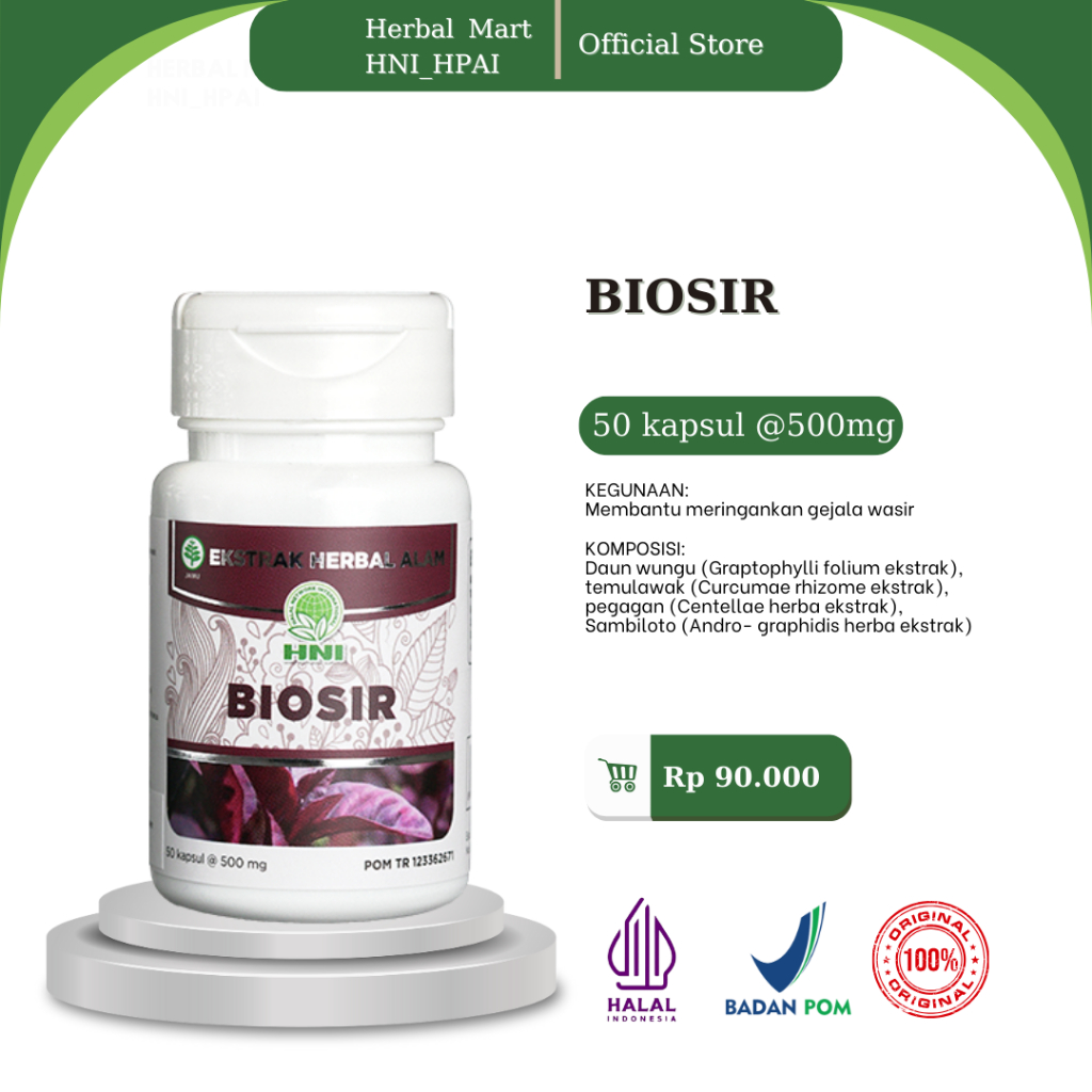 Herbal Mart _ HNI.HPAI (100% Produk Original) Biosir HNI_HPAI obat herbal isi 50 kapsul untuk membantu meringankan gejala wasir