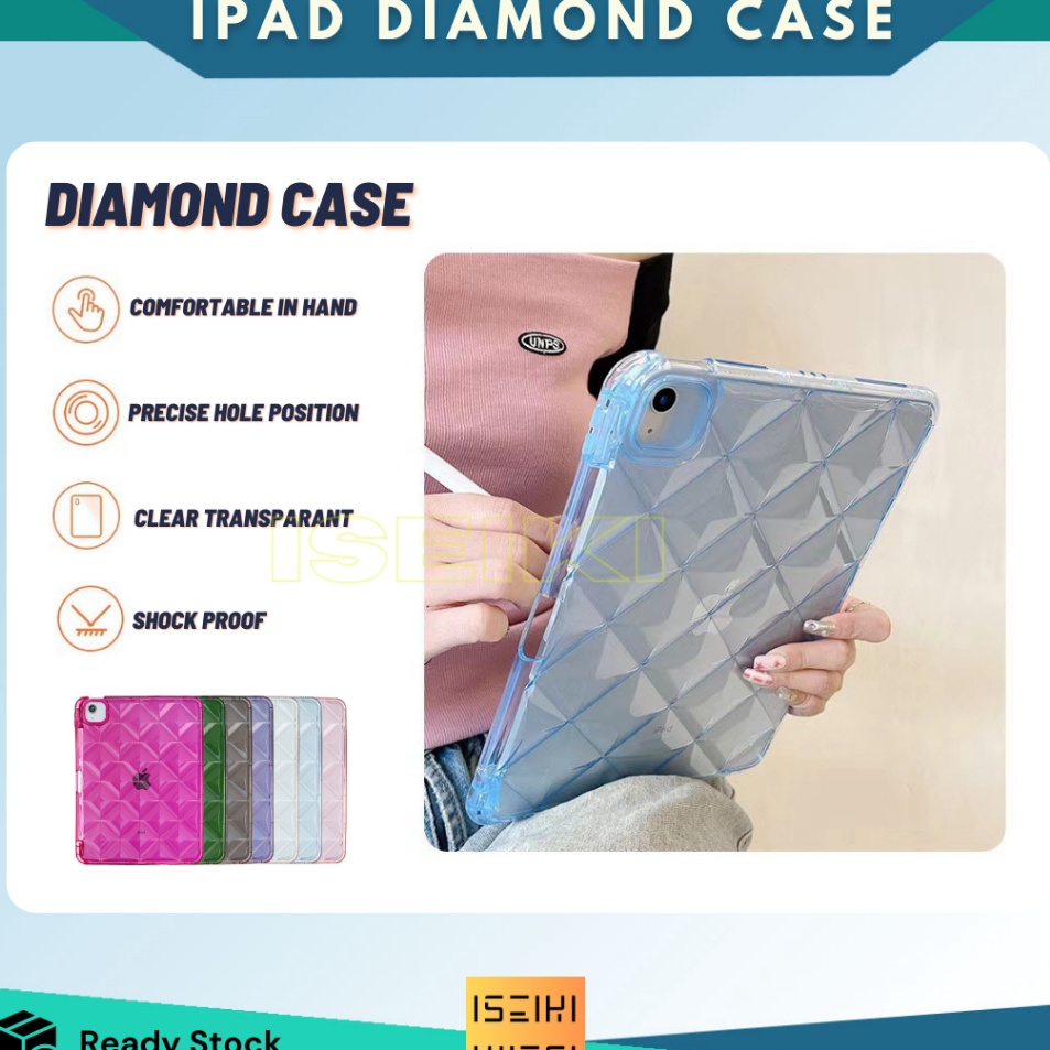Ytq ISEIKI iPad Case Aestethic Soft Case Bubble Diamond Pop It lucu dengan Pen Slot for iPad 12 Gen 