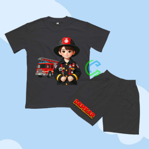 STELAN Baju Anak Kaos Anak Motif DAMKAR Terbaru Free Nama