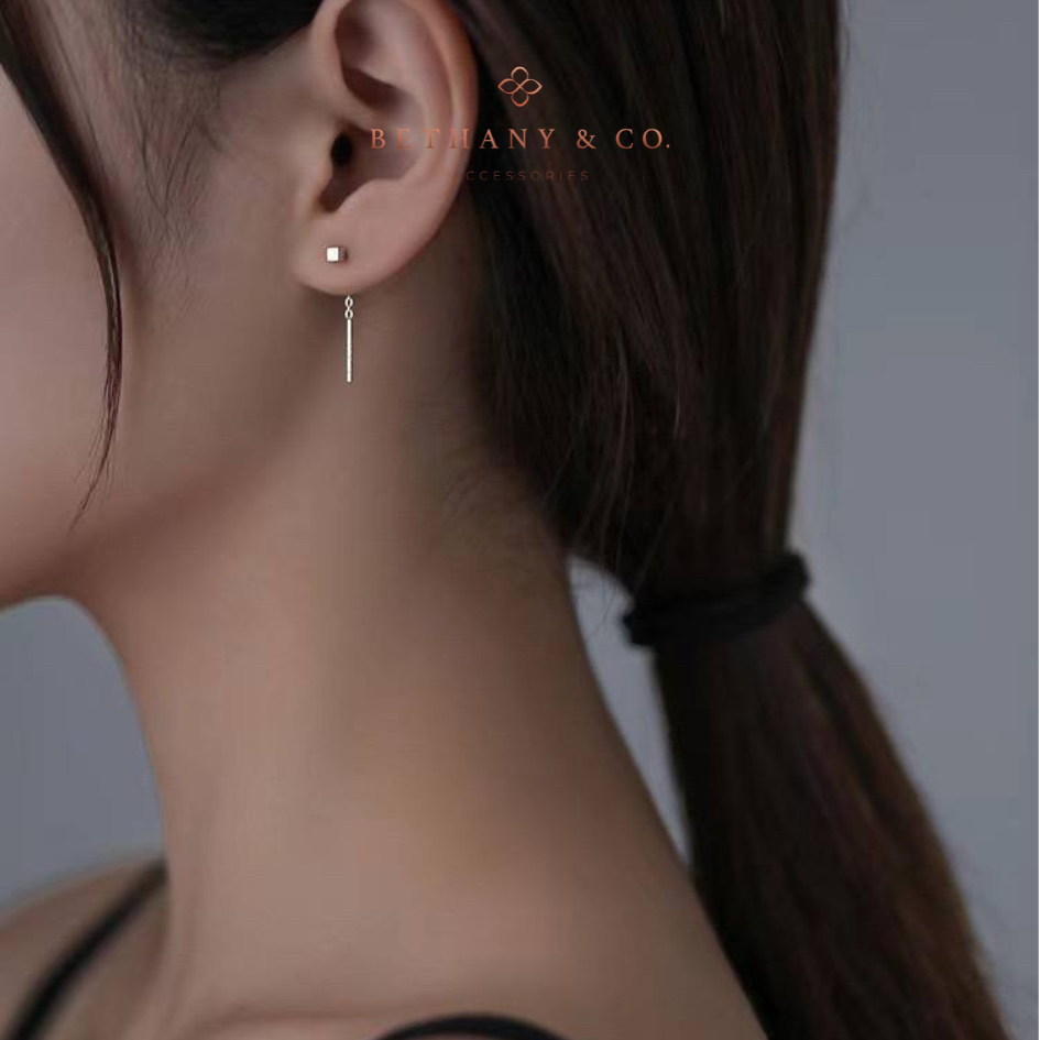 Bethany and Co. - 925 Sterling Silver Square Ear Wire Tassel Earrings