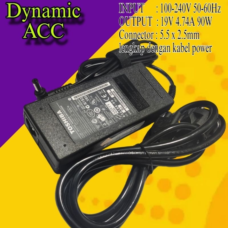 Adaptor Plus Kabel Charger Laptop Toshiba 19V 4.74A 90W Tosiba M300 M840 S40