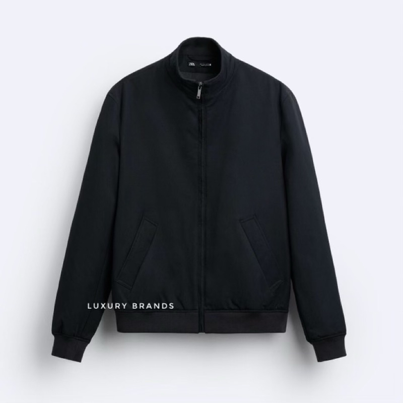 Jaket Bomber ZARA Man Original Cotton Blend Bomber Jacket Navy