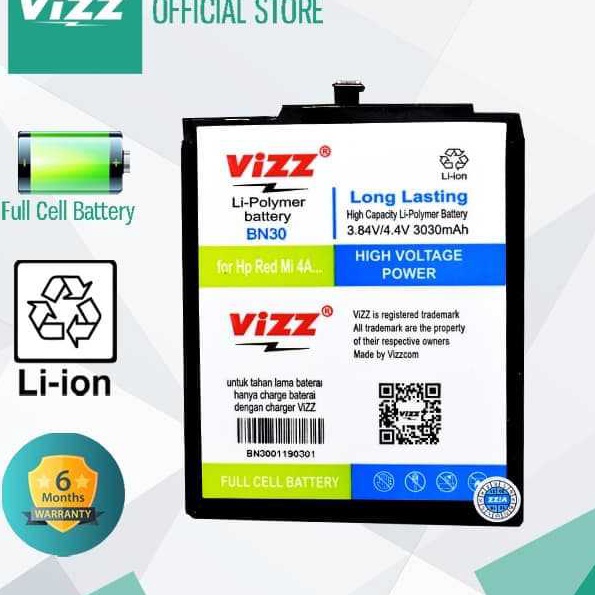 Wow VIZZ Baterai Double Power XIAOMI Redmi 4A BN3 ORIGINALVIZZ Baterai Double Power XIAOMI Redmi 4A 