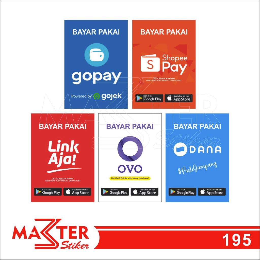 

195 - Stiker Bayar Pakai E-Wallet, Sticker Vinyl, Premium, Tahan Air, Termurah, dan Bisa Custom