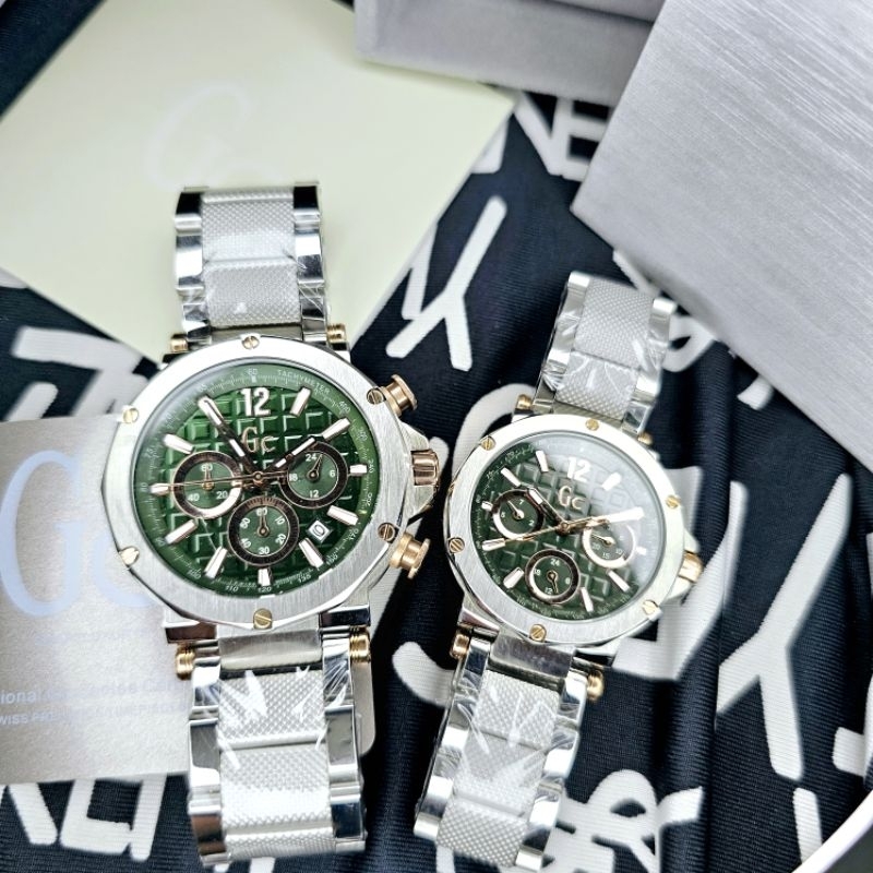 Guess Collection GC Spirit Silver Green Dial Chrono Aktif Jam Tangan Original