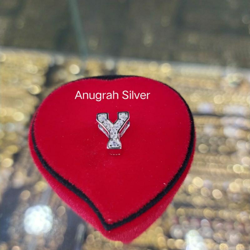 Liontin perak asli 925 /buah kalung model tusuk huruf (Y) mata zircon putih kilau /Silver lapisan em
