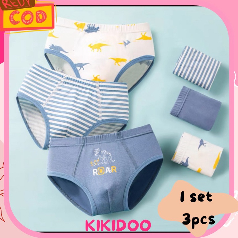 VFR433 XG34448 Kikidoo 3 PCS Celana dalam brief anak katun sempak pria COLL DINO BAL49