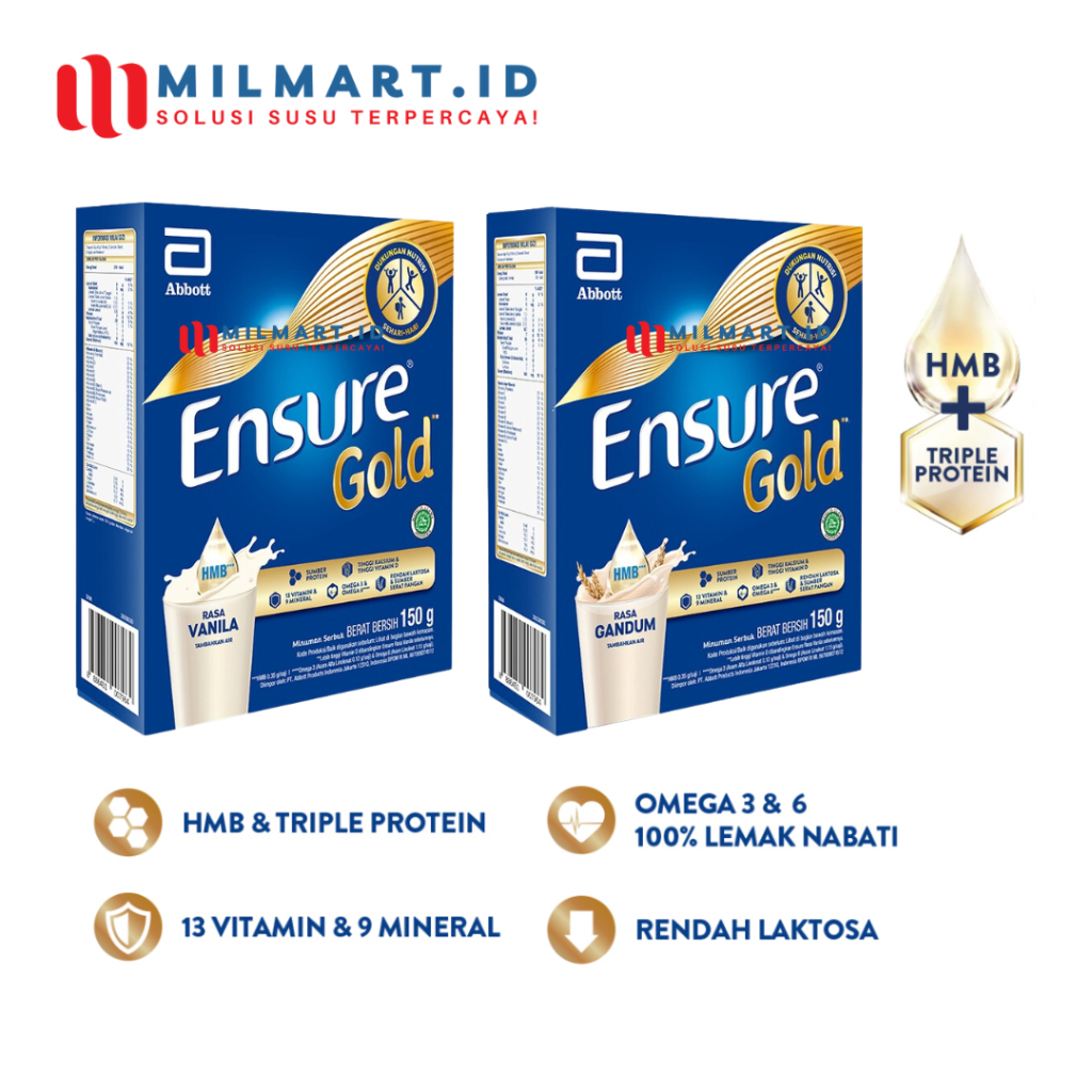 

ENSURE GOLD VANILA 150 G SUSU NUTRISI DEWASA SUSU ENSURE KOTAK