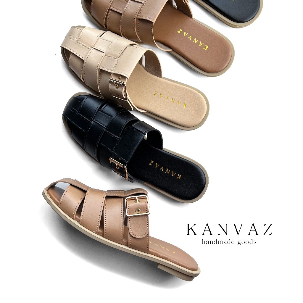 KANVAZ - ZELIA | Sandal Slop wanita, sendal mules selop wanita, sandal flat mules slipon