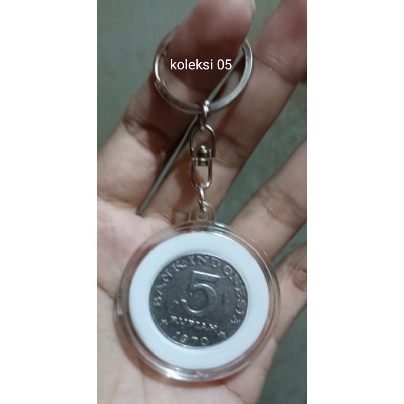 gantungan kunci koin 5 rupiah burung 1970 koin asli