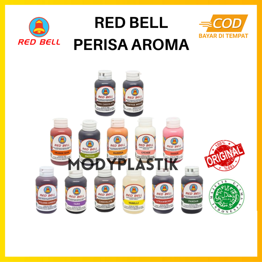 

RED BELL Perasa Dan Pewarna Aneka Rasa Redbell Essence Essens Essen Perisa Pasta Makanan Kue Cake Pewarna 55ml Vanilli Velvet Black forest Matcha Doger Pisang Ambon Blewah Mangga Coffe Mocca Grape Jeruk Keprok