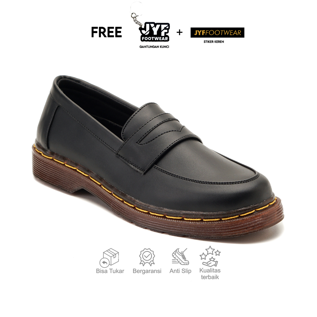 JYF - Peak Black Sepatu Loafers Pria Formal Kantor Kerja Kuliah Kondangan