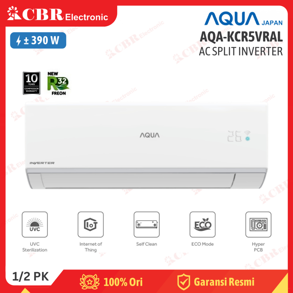 AC Split AQUA Inverter 1/2PK (0.5PK) AQA-KCR5VRAL (R32)