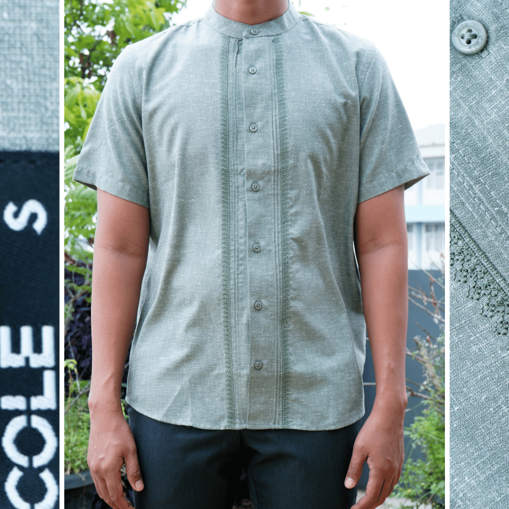 CLE Baju Koko Pria Lengan Pendek Hijau Sage Motif | Pakaian Solat Pria | Kemeja Koko
