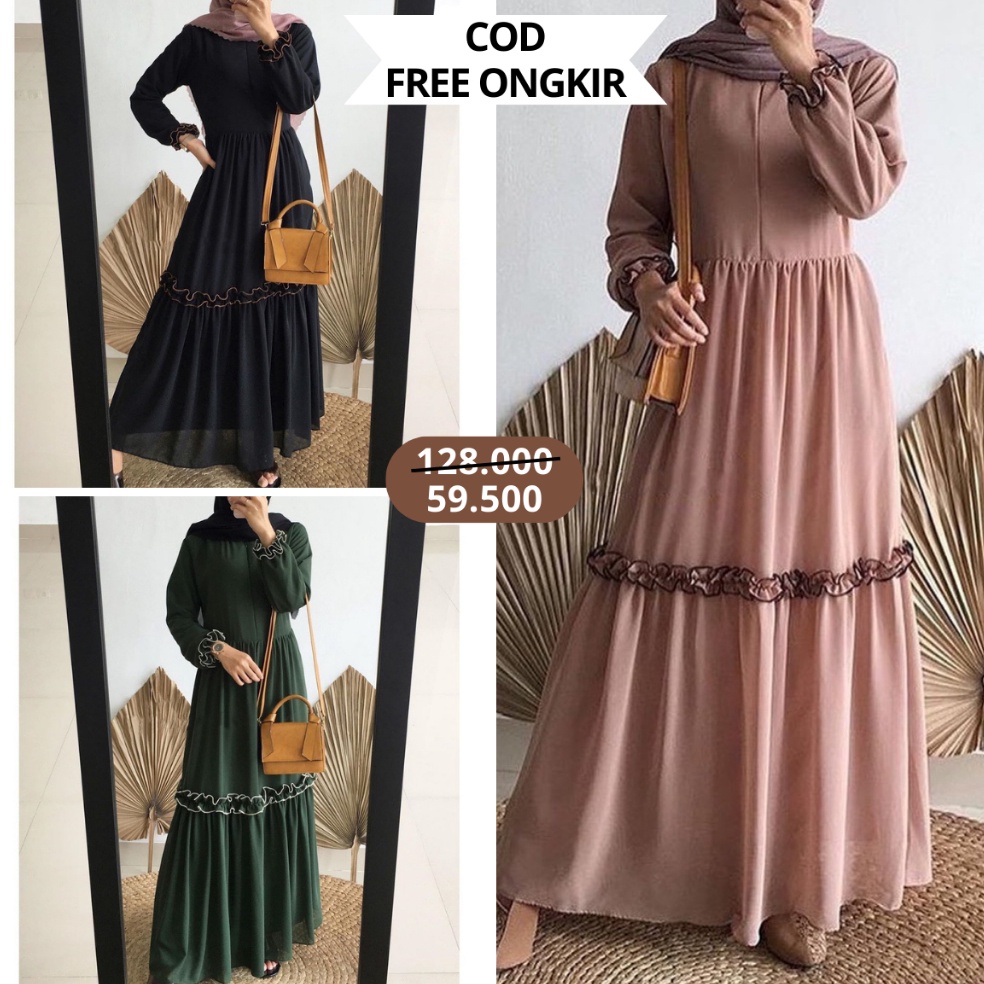 Best Seller Atasan Baju Gamis Dress Febrina Rempel Kombinasi Busui Wanita Muslim terbaru kekinian bu