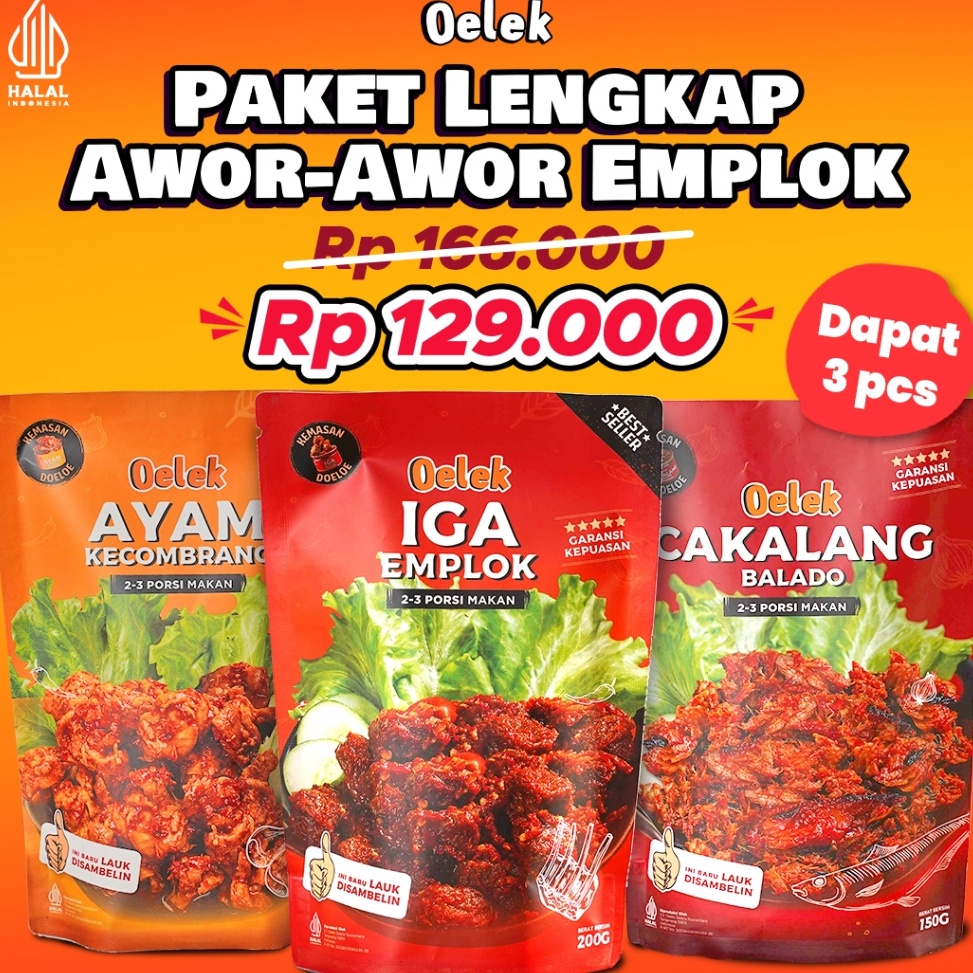 

QCJ666 Terbaik Paket AworAwor Emplok Iga Mercon Iga Sambal Oseng Iga Cakalang Balado Ayam Kecombrang