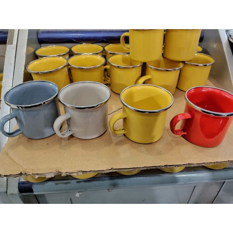Gelas mug seng enamel jadul kecil cangkir minum cangkir gagang gelas minum gelas polos hampers lebar