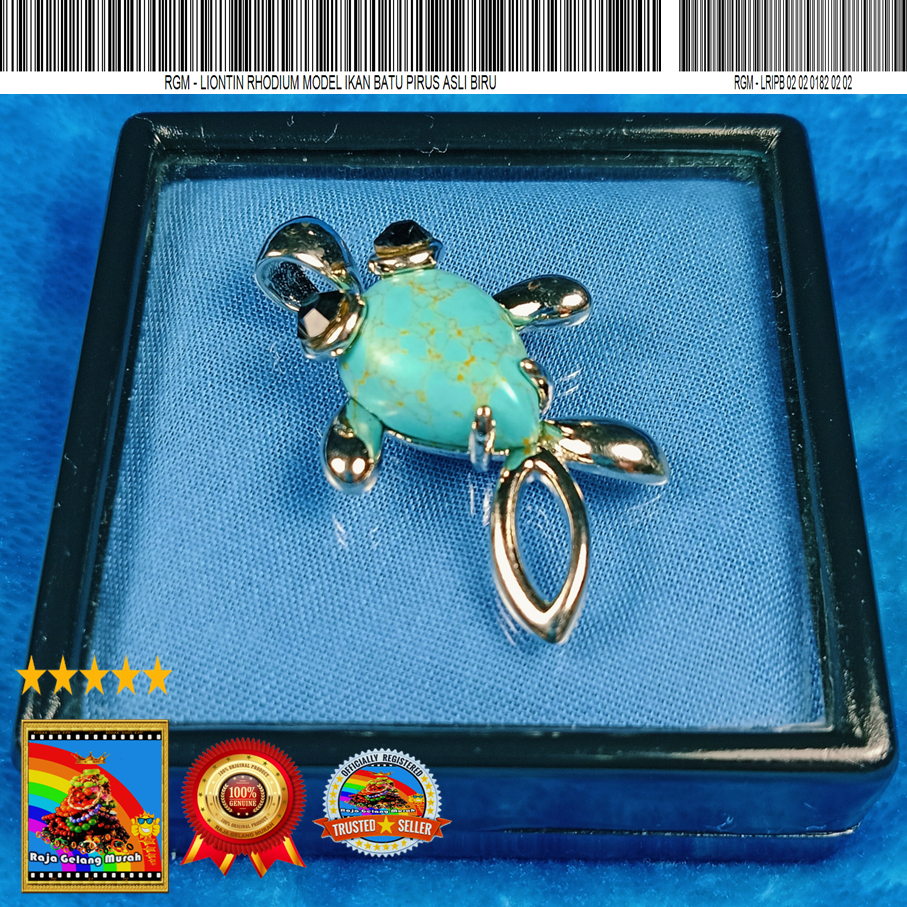 Liontin Rhodium model Ikan batu Pirus  asli Biru