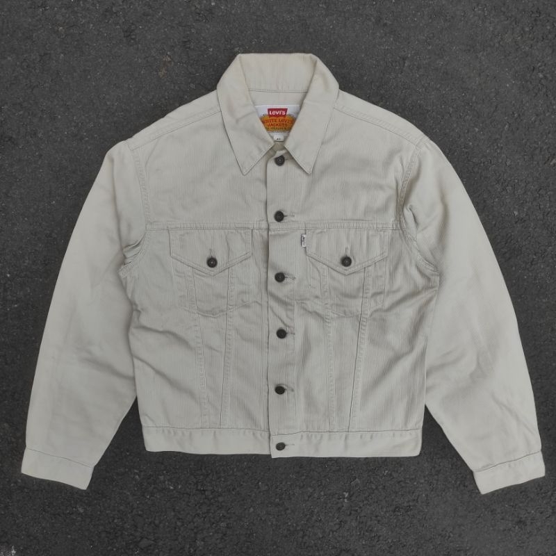 JAKET DENIM TRUCKER JEANS VINTAGE CORDUROY WHITE RED TAB BIG E TYPE II 2