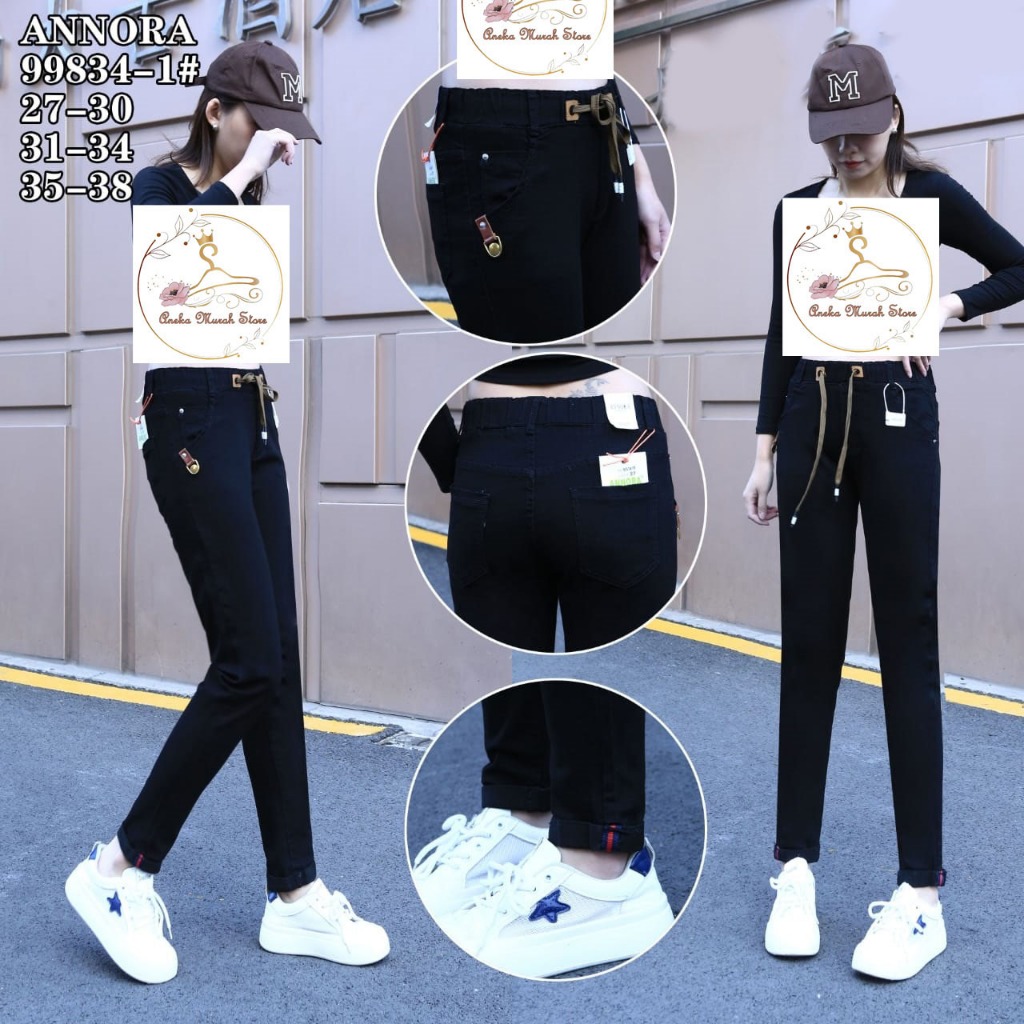 Annora jeans import original pinggang karet ukuran 27-38 jumbo