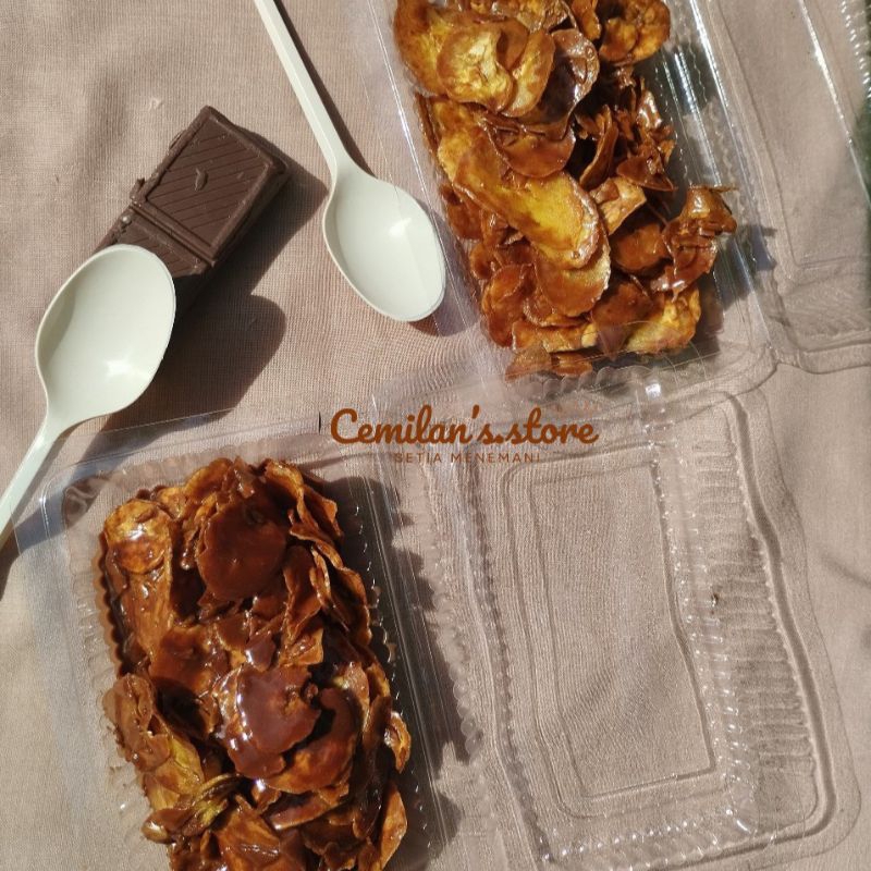 Keripik pisang coklat lumer cemilan's lezat Packaging kotak plastik [READY MEDAN]