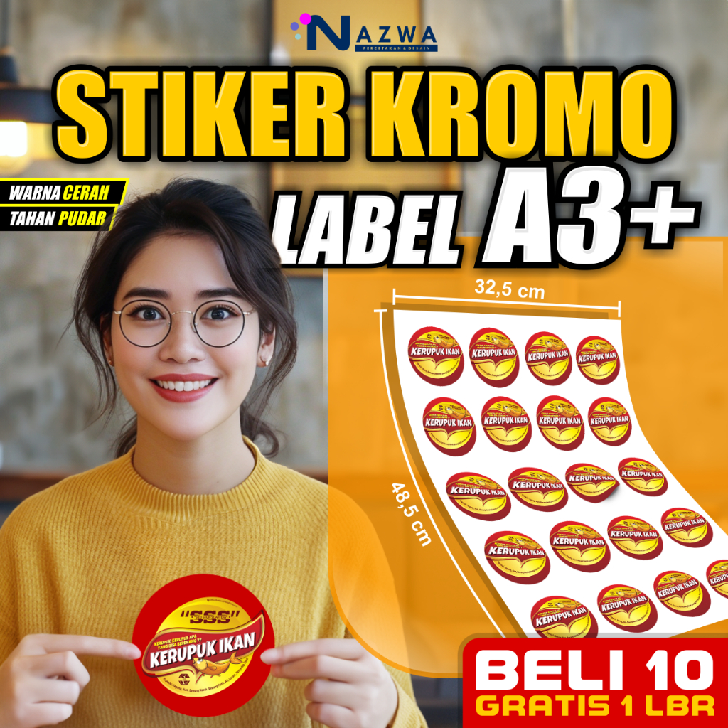 

CETAK STIKER KROMO BONTAK / STIKER KEMASAN MAKANAN BULAT KOTAK / STIKER LABEL KROMO / MURAH