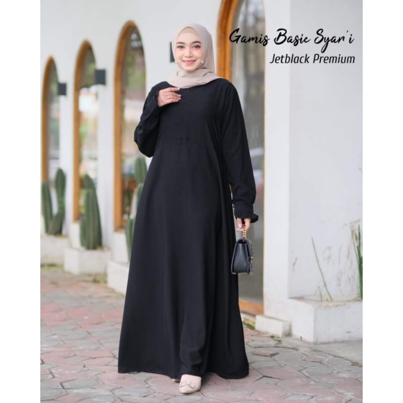 GAMIS JETBLACK HITAM POLOS SYAR'I SIZE S-XXL