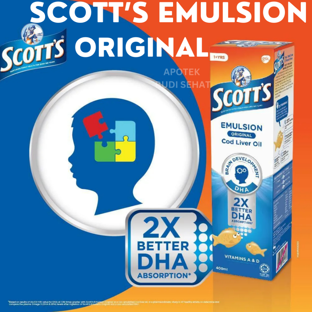 Scott emulsion Omega 3 DHA Scott's emulsion 200 mL Scott Putih Vitamin Anak Scott Scoot Minyak Ikan 