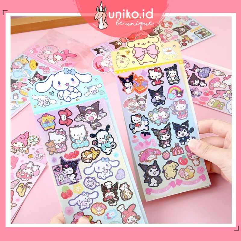 

UNIKO.ID STIKER GLITER HOLOGRAM BESAR MOTIF SANRIO KUROMI MELODY CINNAMOROL POMPOMPURIN KARAKTER LUCU-LUCU