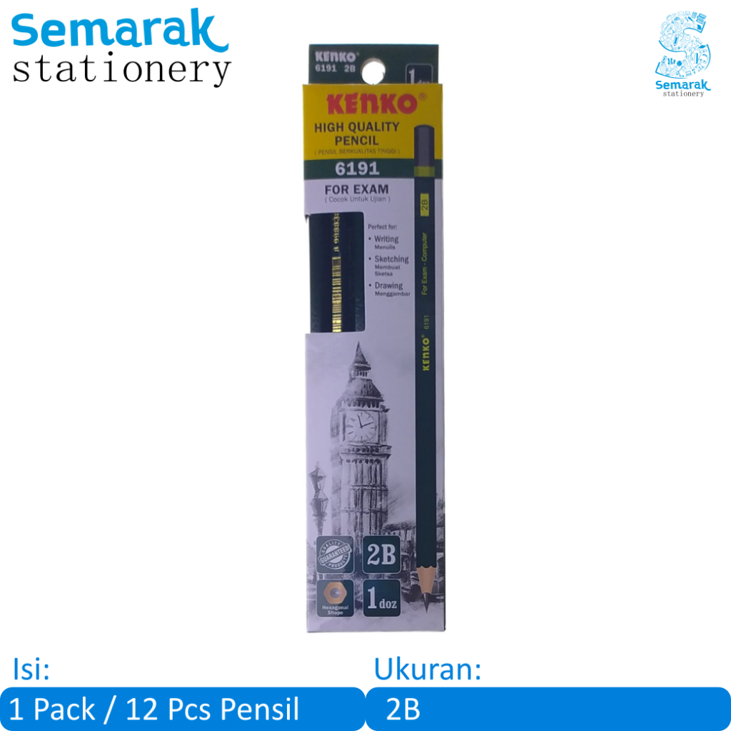 

Kenko 6191 For Exam High Quality Pencil Pensil Untuk Ujian 2B [1 Pack / 12 Pcs]