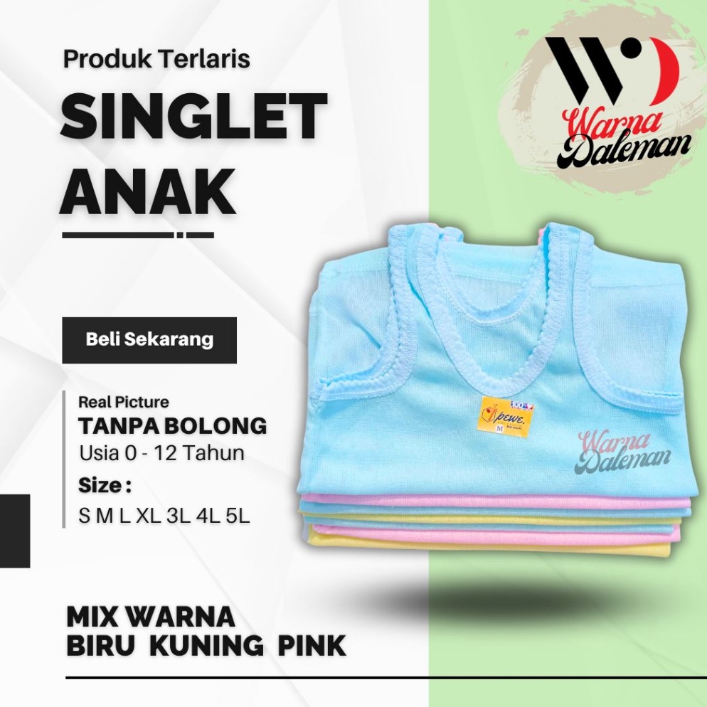 MJR876 PENJUALAN CEPATBEST SELLER Kaos Dalam anak Isi 6  12 Pcs Warnawarni Tanpa Bolong Bahan Tebal 